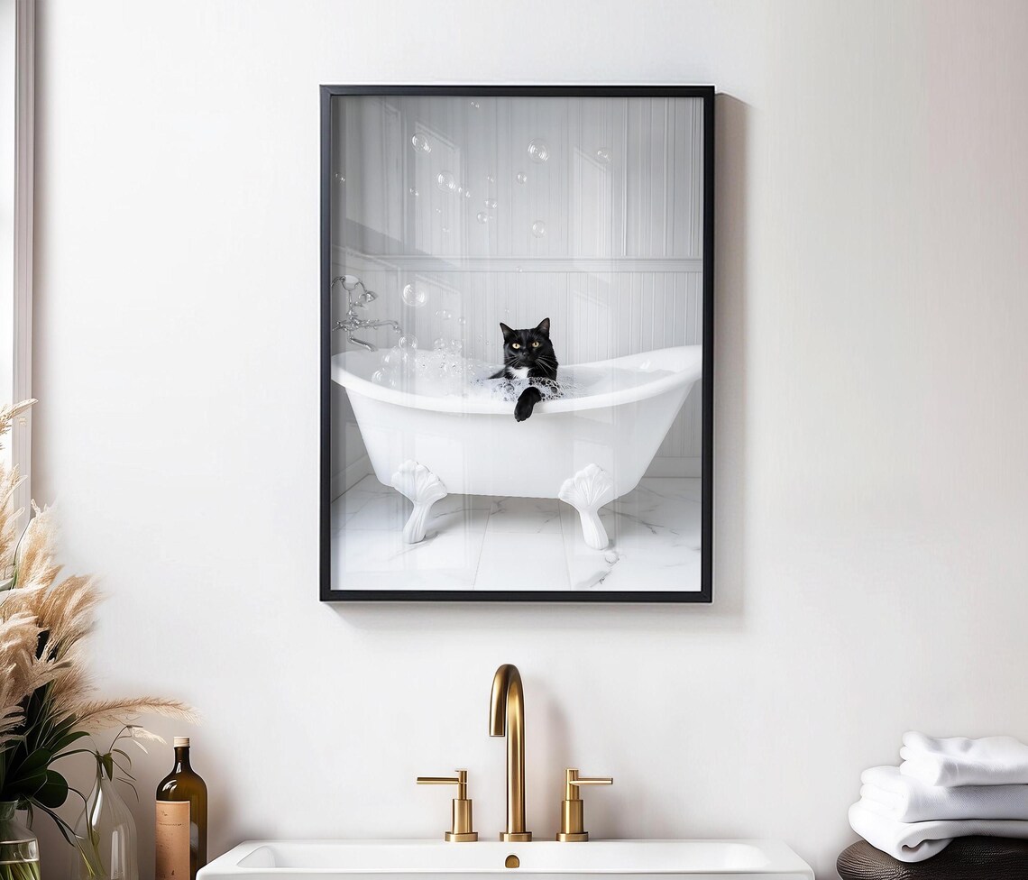 Black Cat In Bathtub Bathroom Humor Poster - Image 2
