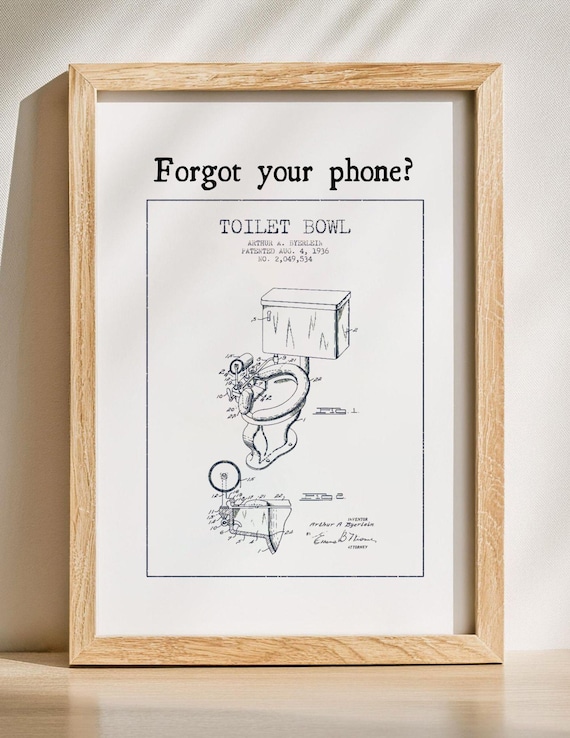 Forgot Your Phone Funny Vintage Toilet Bowl Patent Bathroom Decor Poster