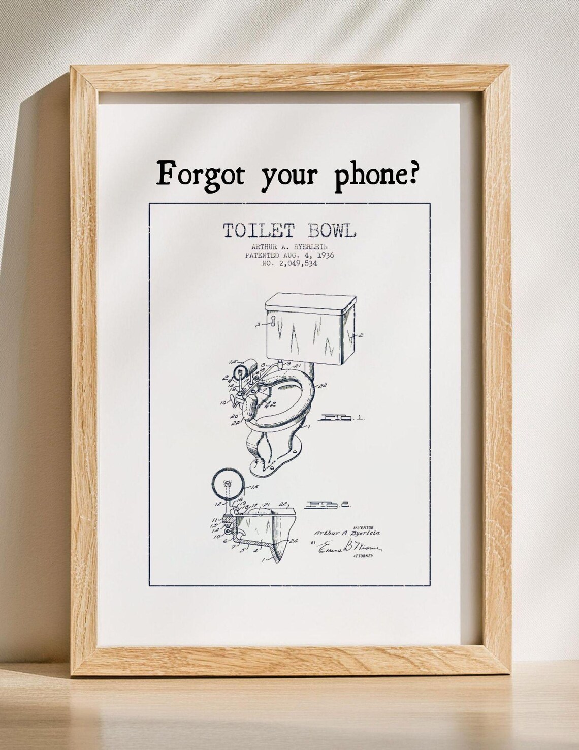 Forgot Your Phone Funny Vintage Toilet Bowl Patent Bathroom Decor Poster