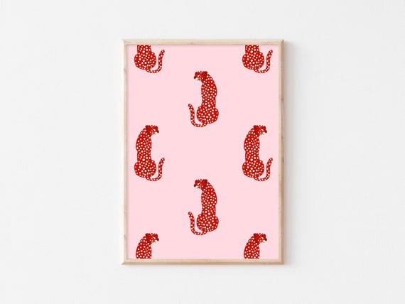 Red Cheetah Wall Art Print Pink Red Leopard Wall Art Bold Classy Wall Decor Colourful Wall Art Jungle Wall Art Prints By Milly