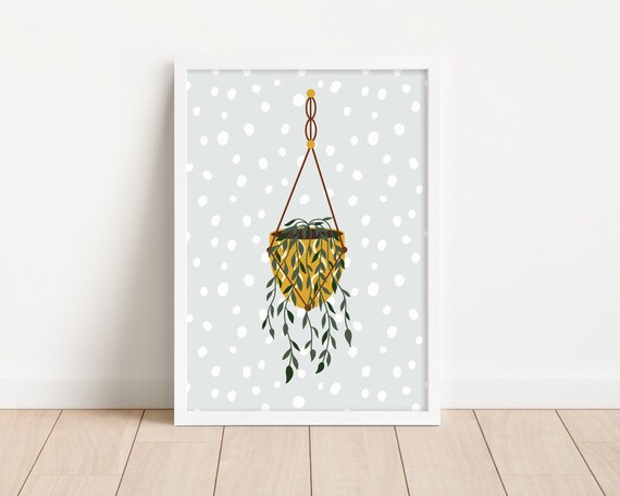 Hanging House Plant Wall Art Print Botanical Print Macrame Hanging Plant Poster Cute Indoor Plant Plant Lover Gift Boho Style