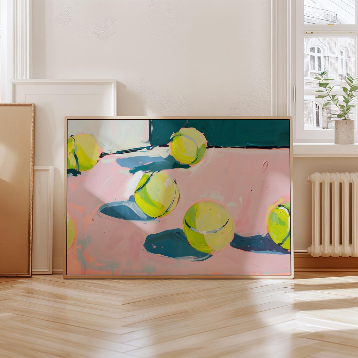 Trendy Tennis Wall Art Tennis Ball On Pink Court Retro Preppy Wall Art Cute Sporty Art Girly Tennis Decor Tennis Girl Artwork - Image 4