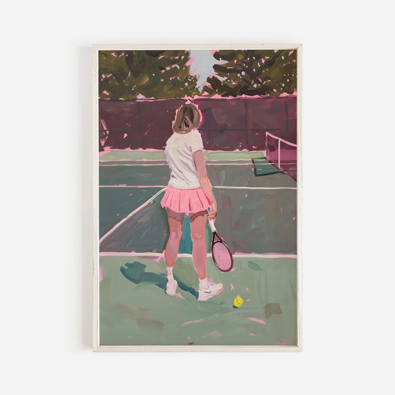 Preppy Country Club Tennis Art Tennis Practice Poster Pink Tennis Artwork Sports Illustration Vintage Tennis Decor Girly Tennis Art