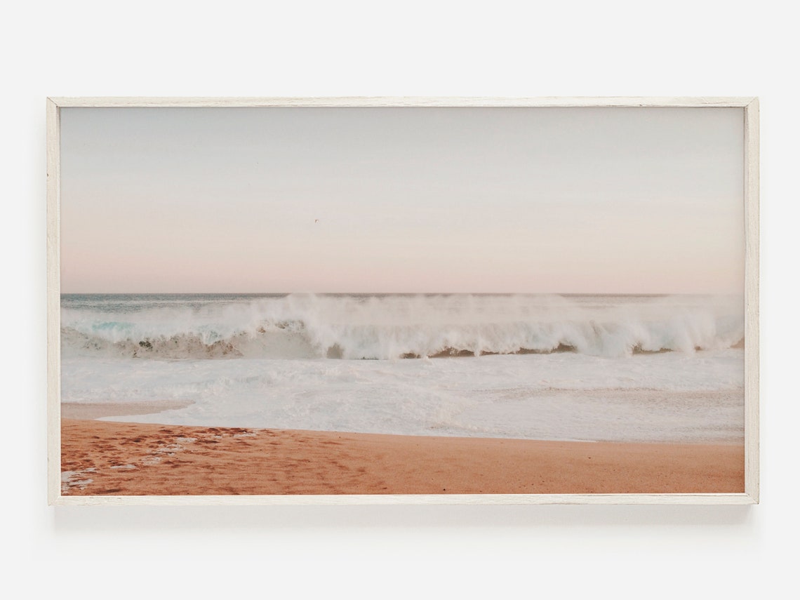 California Beach Sunset Pastel Waves Orange Sand Surf Travel Poster