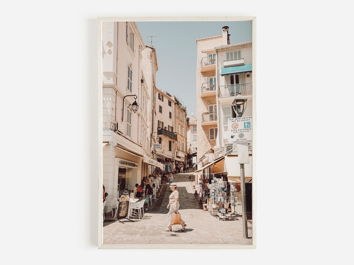 Cannes Old Town Street Le Suquet Cafes Mediterranean France Poster