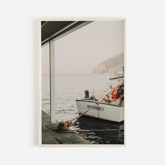 Italian Fishing Boat Antonio I Moored Dock Vintage Harbor Photo Poster