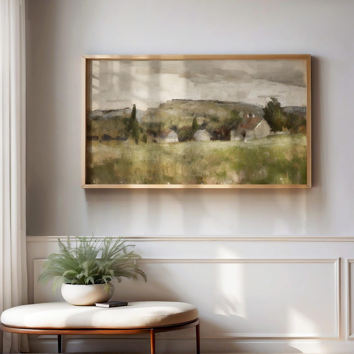 Vintage Spring Countryside Oil Painting Cottages Landscape Poster - Image 4