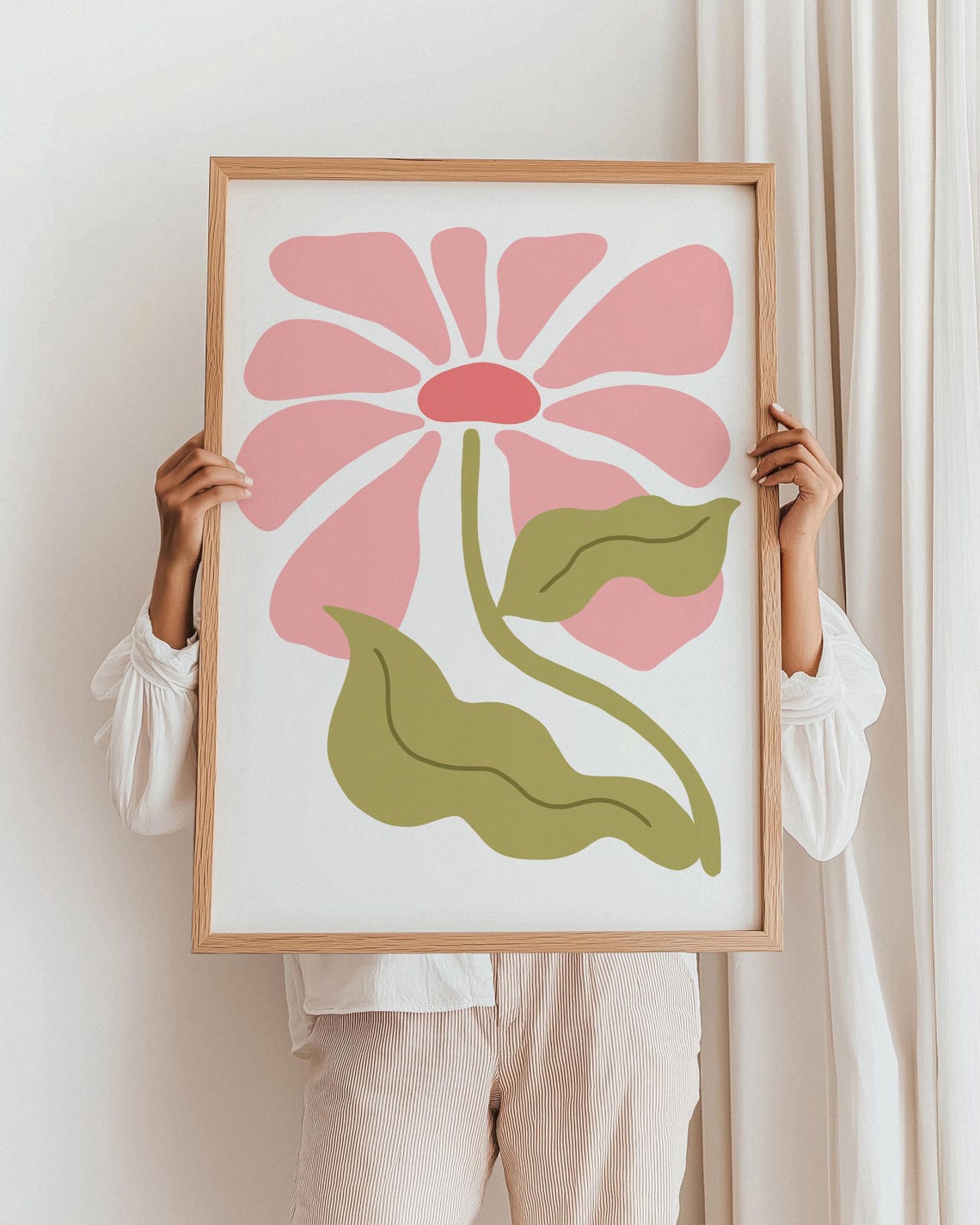 Dusty Pink Retro Daisy Boho Floral Abstract Botanical Art Poster