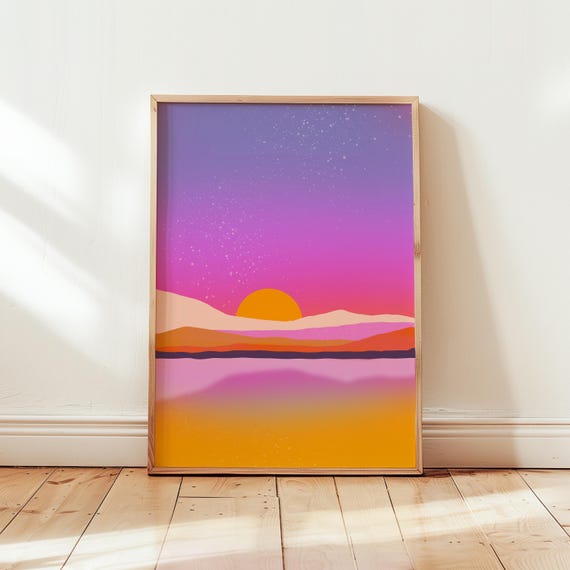 Sunset Landscape Art Abstract Wall Print Vibrant Colorful Poster Maximalist Living Room Dopamine Decor