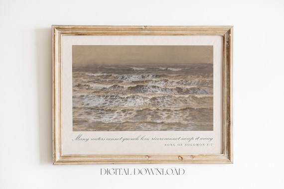 Song of Solomon 8:7 Many Waters Cannot Quench Love Ocean Wave Christian Poster
