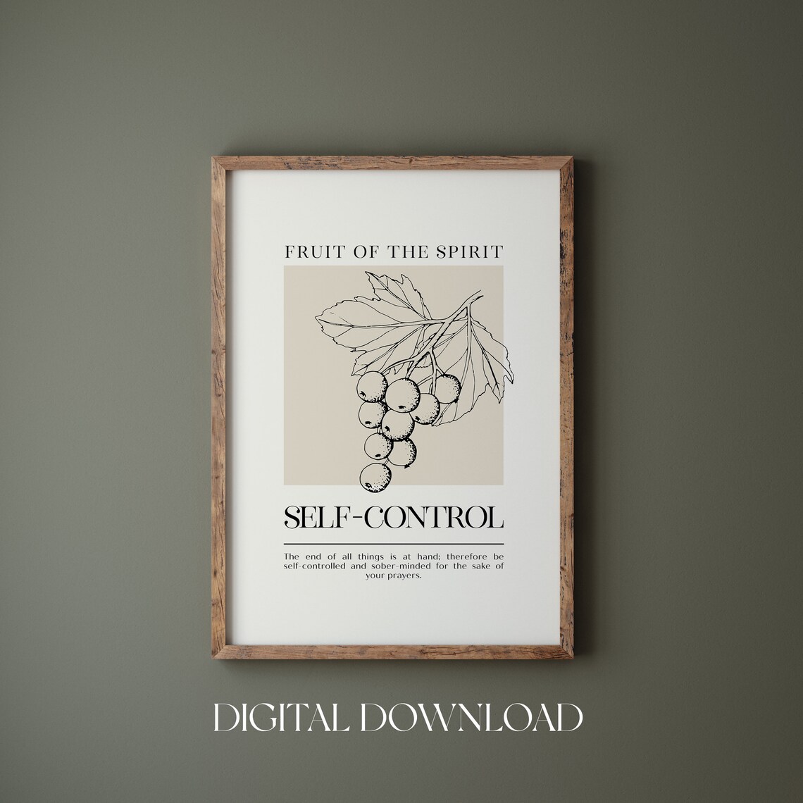 Fruit of the Spirit Self-Control Grapes Botanical Vine Scripture Poster