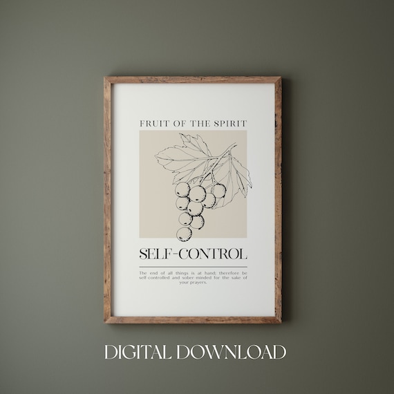 Fruit of the Spirit Self-Control Grapes Botanical Vine Scripture Poster
