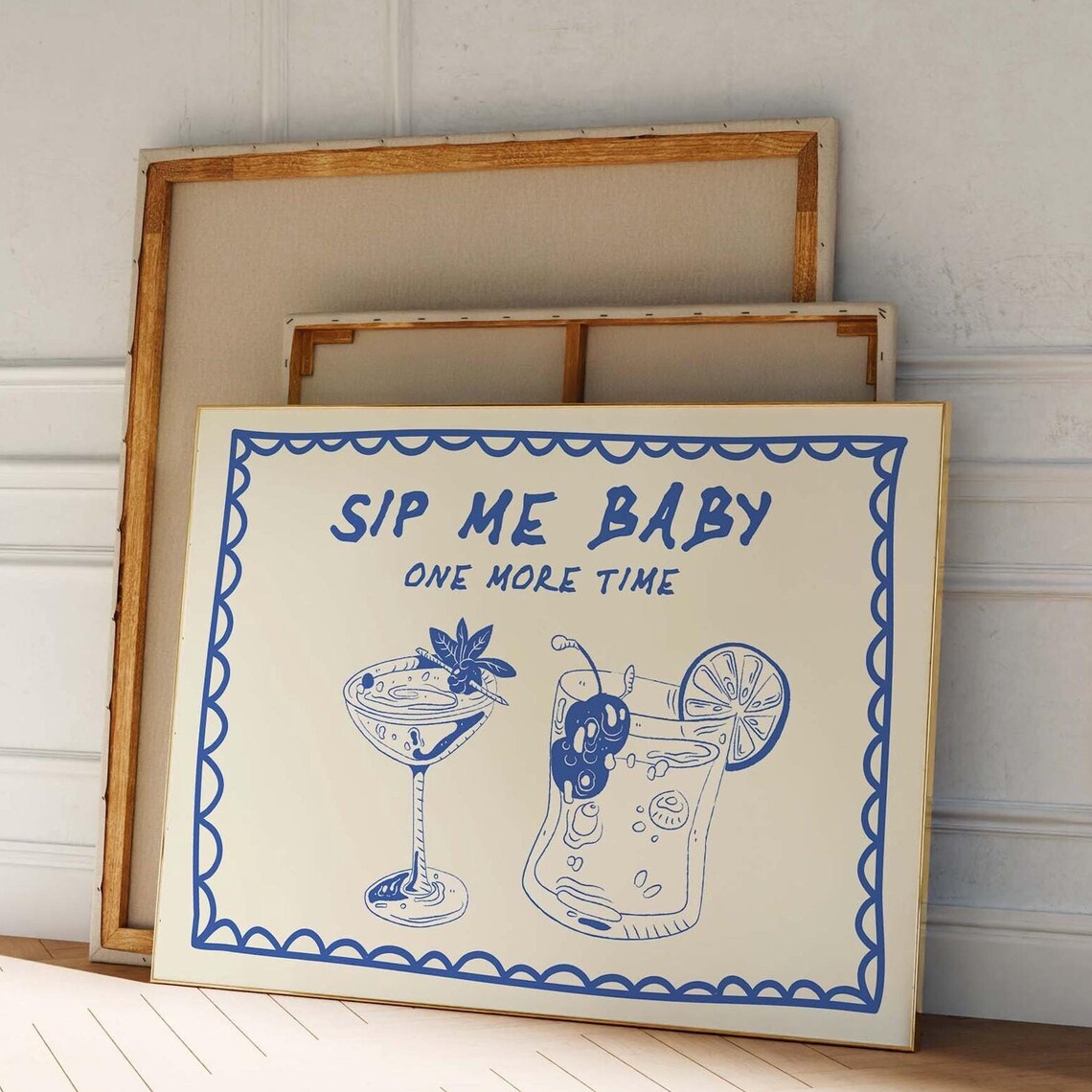 Sip Me Baby One More Time Blue Cocktail Illustration Bar Poster - Image 4