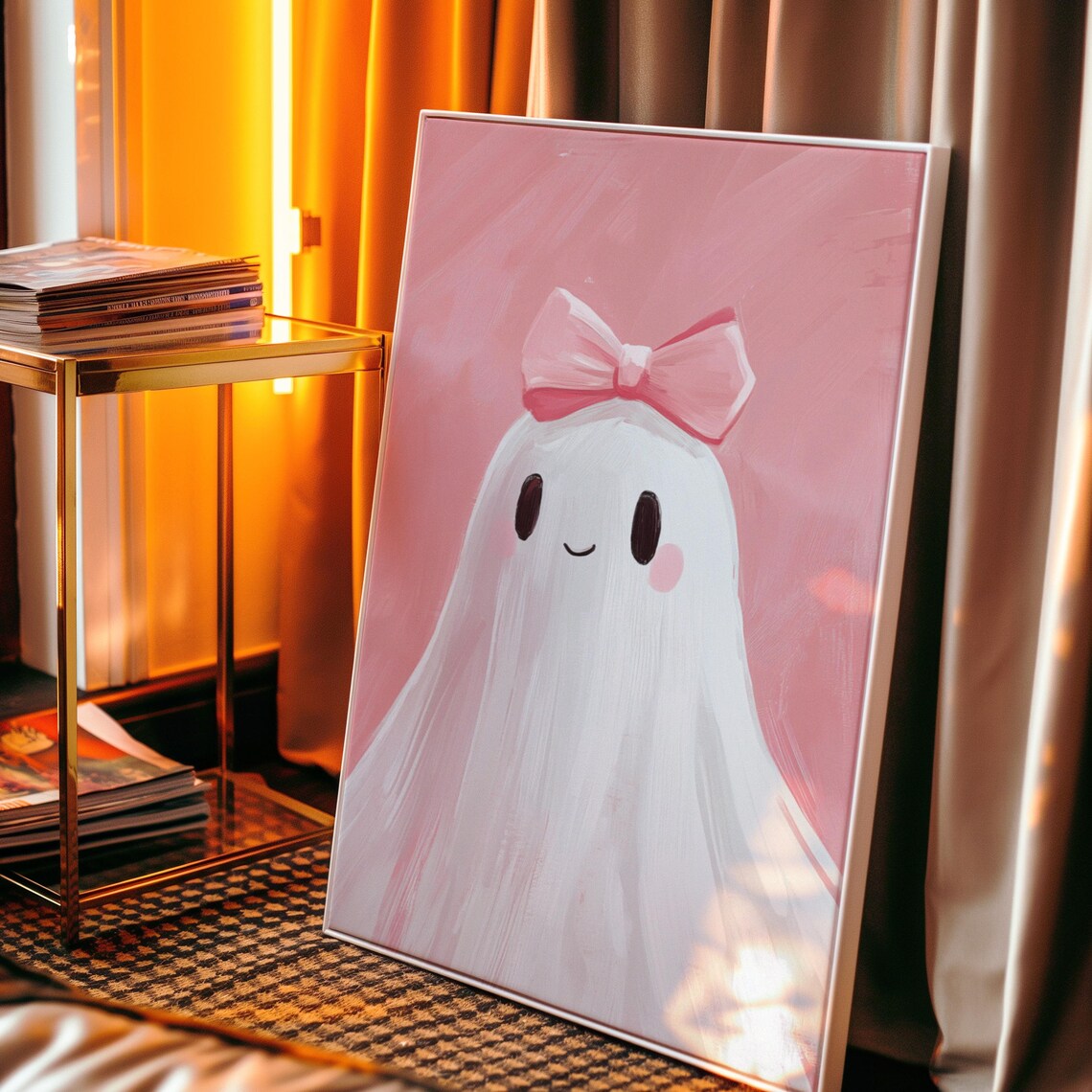 Vintage Pink Bow Ghost Art Print, Halloween Nursery - Image 3