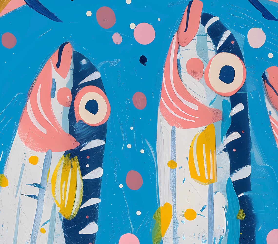 Cute Retro Sardines Plate Pink Italian Kitchen Fish Food Art Poster - Image 2