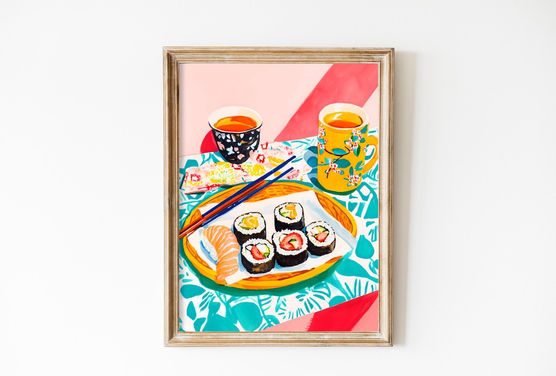 Delicious Sushi Poster, Japanese Kitchen Art