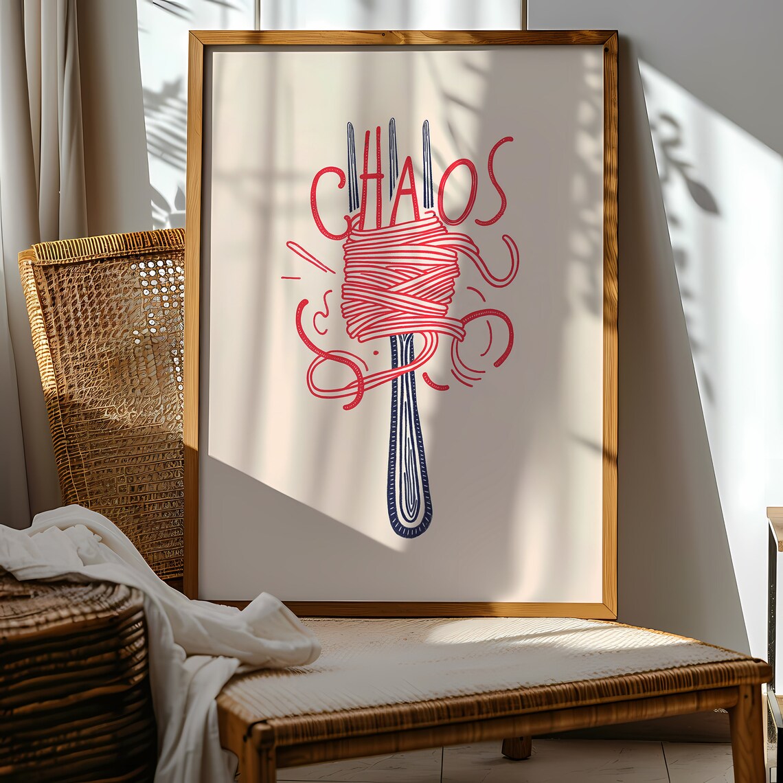 Chaos Spaghetti Twirl Fork Funny Foodie Retro Kitchen Art Poster - Image 2