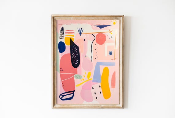 Colorful Abstract Print Kandinsky Soft Pastel Acrylic Painting Teen Girl Room Dorm Decor Preppy Modern Wall Art