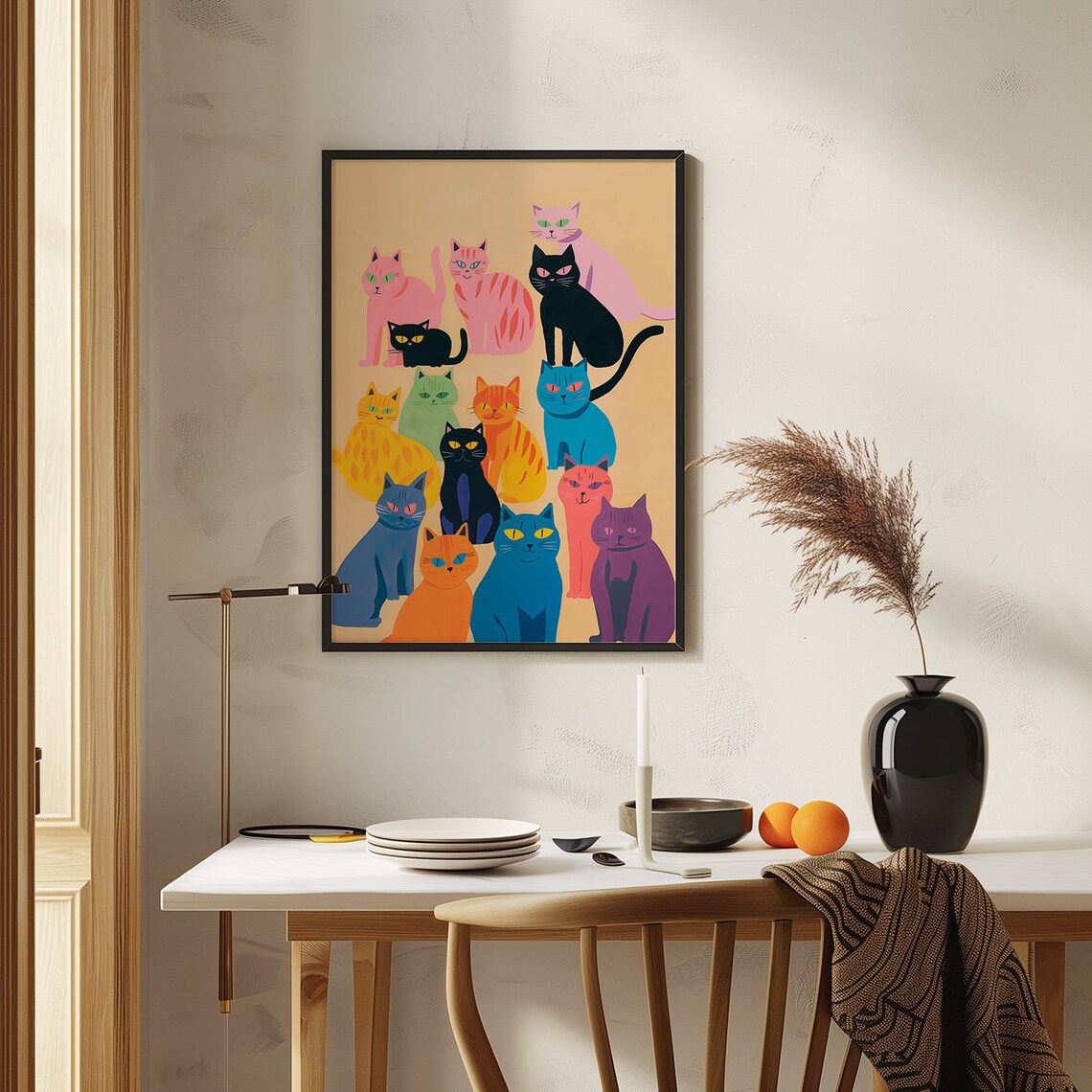 Colorful Cat Wall Decor, Cute Kitty Art Print - Image 3
