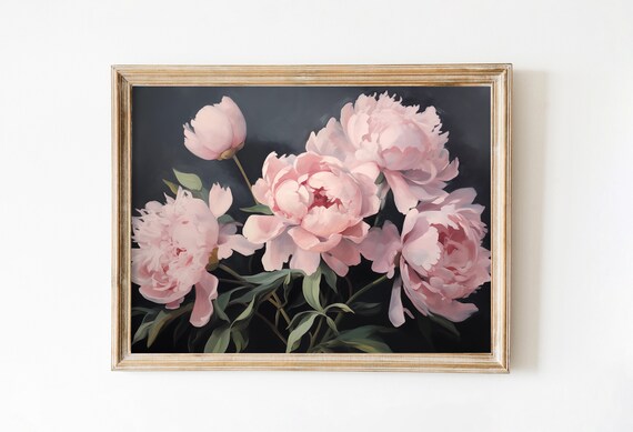 Pink Peony Print Maximalist Apartment Decor Vintage Fine Art Girly Wall Art Cute Apartment Prin 1950s