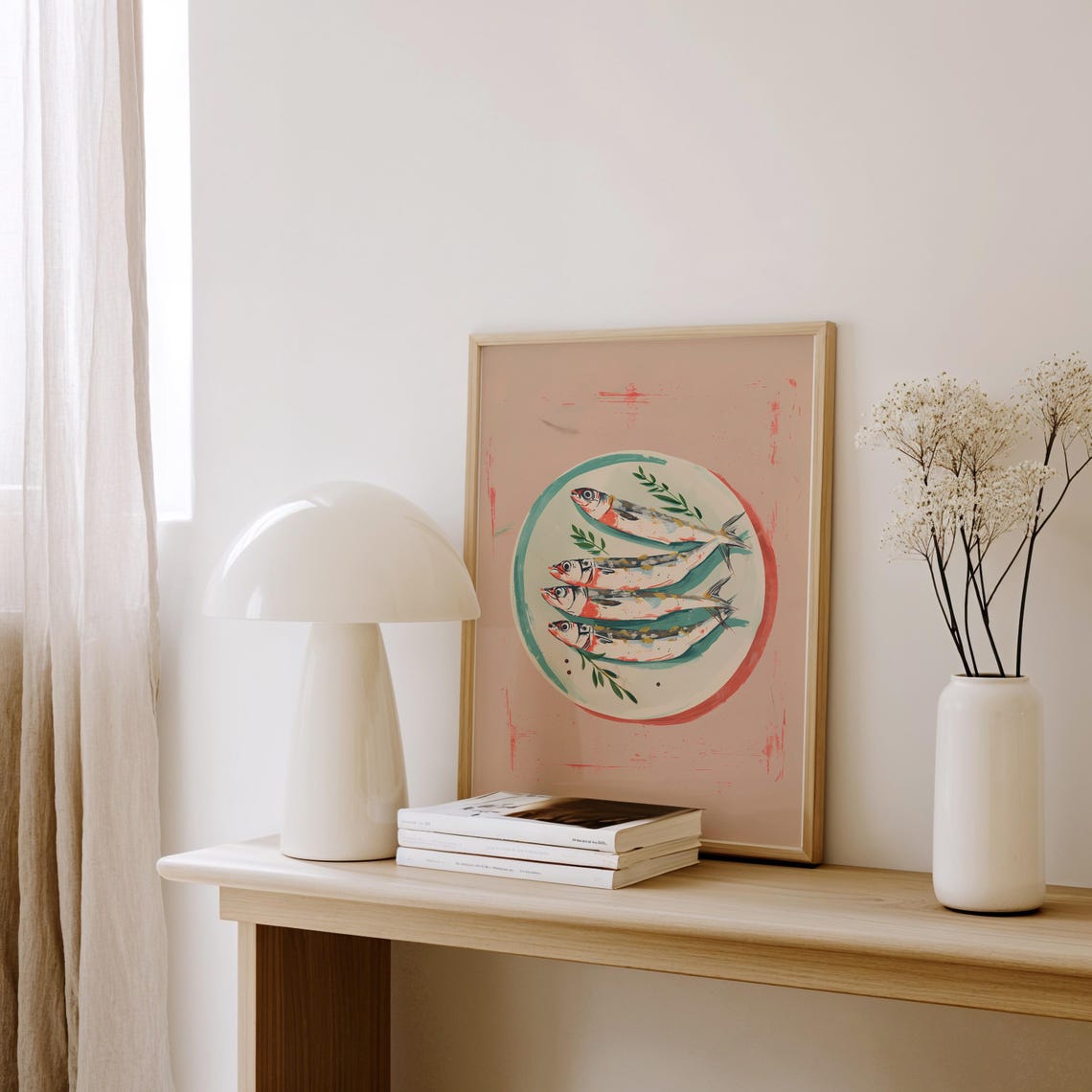 Pastel Pink Sardines Plate Retro Vintage Kitchen Fish Art Poster - Image 3