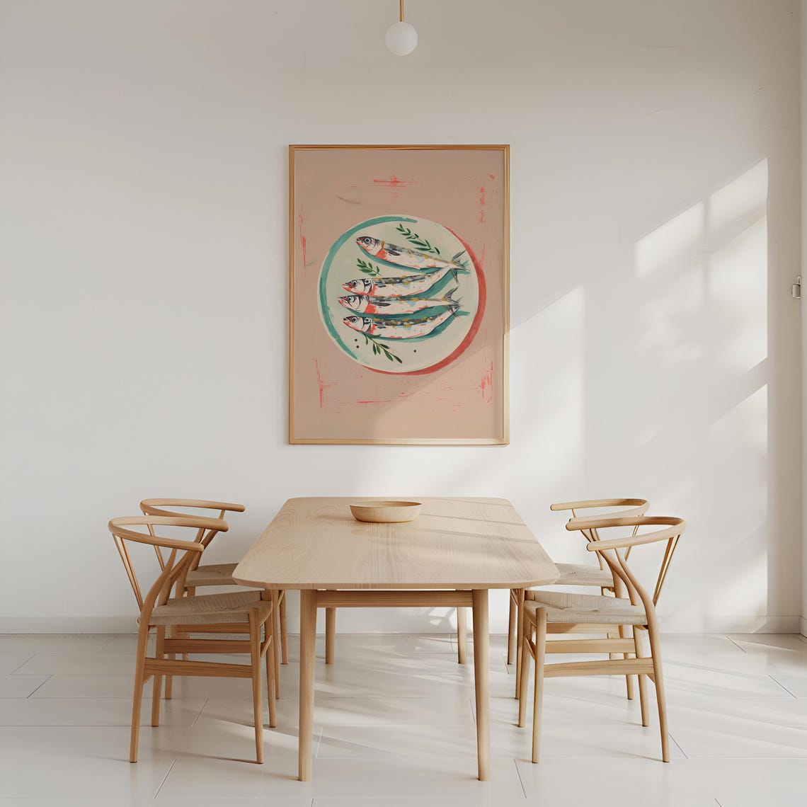 Pastel Pink Sardines Plate Retro Vintage Kitchen Fish Art Poster - Image 2