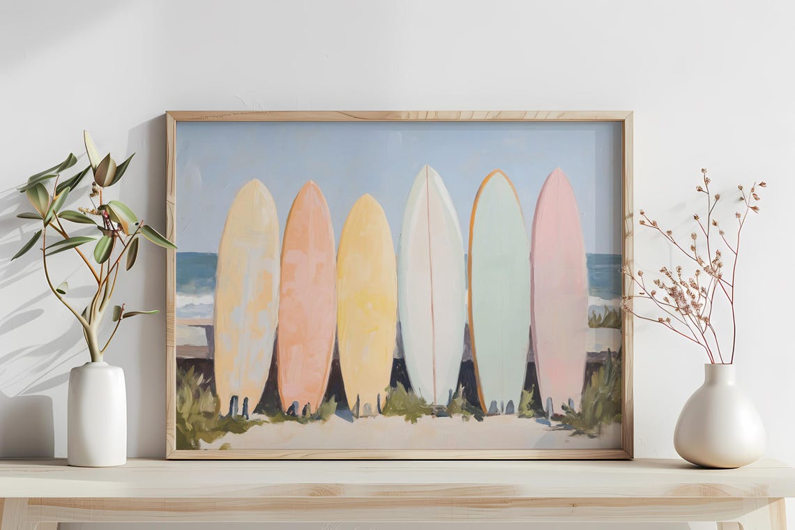 Pastel Surfboards Beach Lineup Coastal Surfing Art Wall Poster - Image 2
