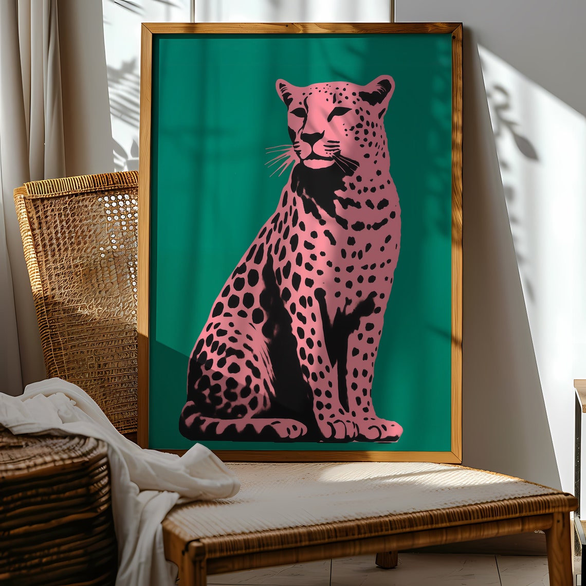 Pink Leopard Green Background Bold Pop Art Animal Wall Poster - Image 2