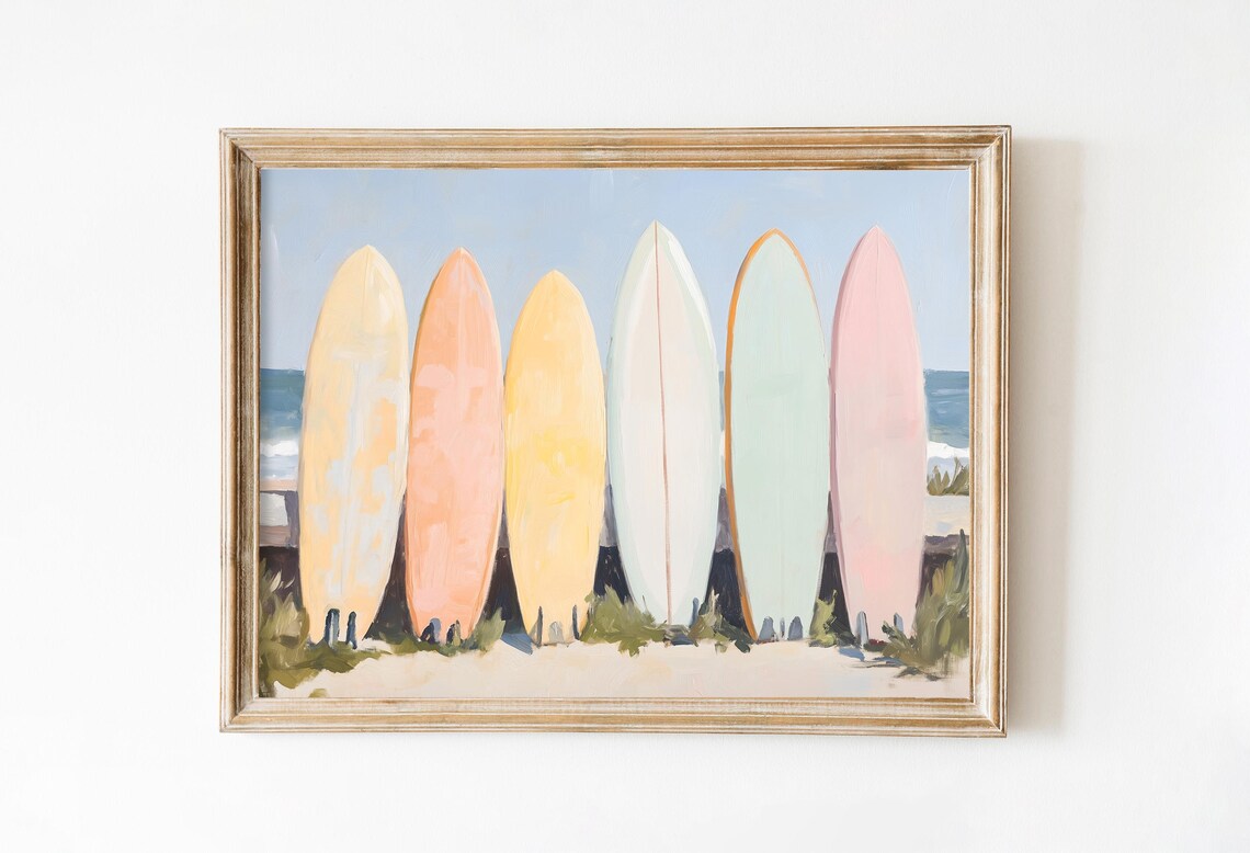 Pastel Surfboards Beach Lineup Coastal Surfing Art Wall Poster