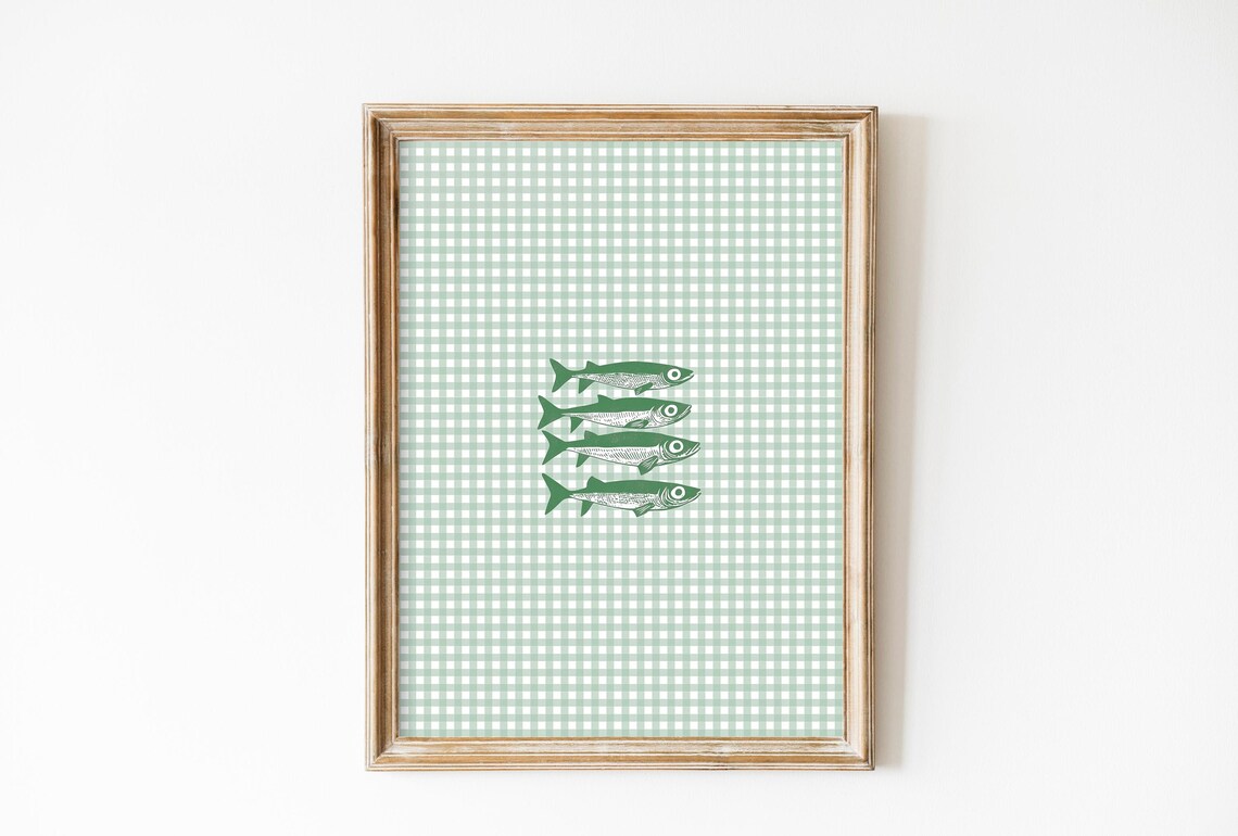 Sage Green Sardines, Vintage Kitchen Retro Food Art Print