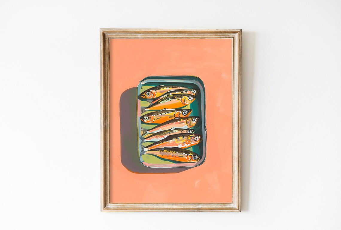 Coral Sardines Vintage Kitchen Wall Art Print