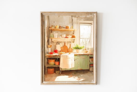 Rustic Green Vintage Farmhouse Kitchen Window Pastel Country Art Print