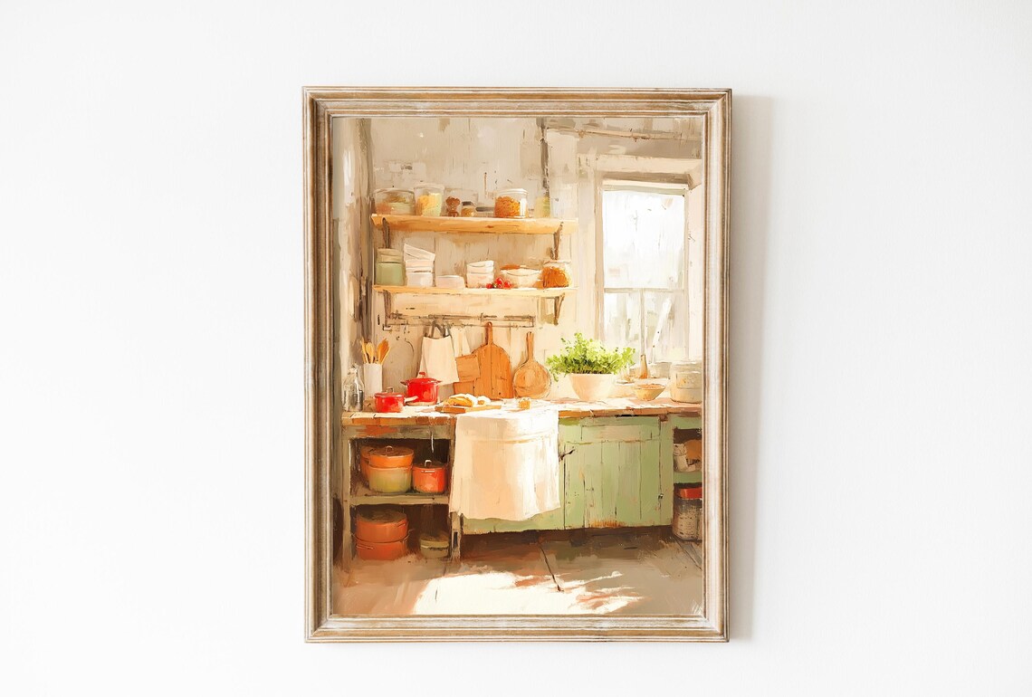 Rustic Green Vintage Farmhouse Kitchen Window Pastel Country Art Print