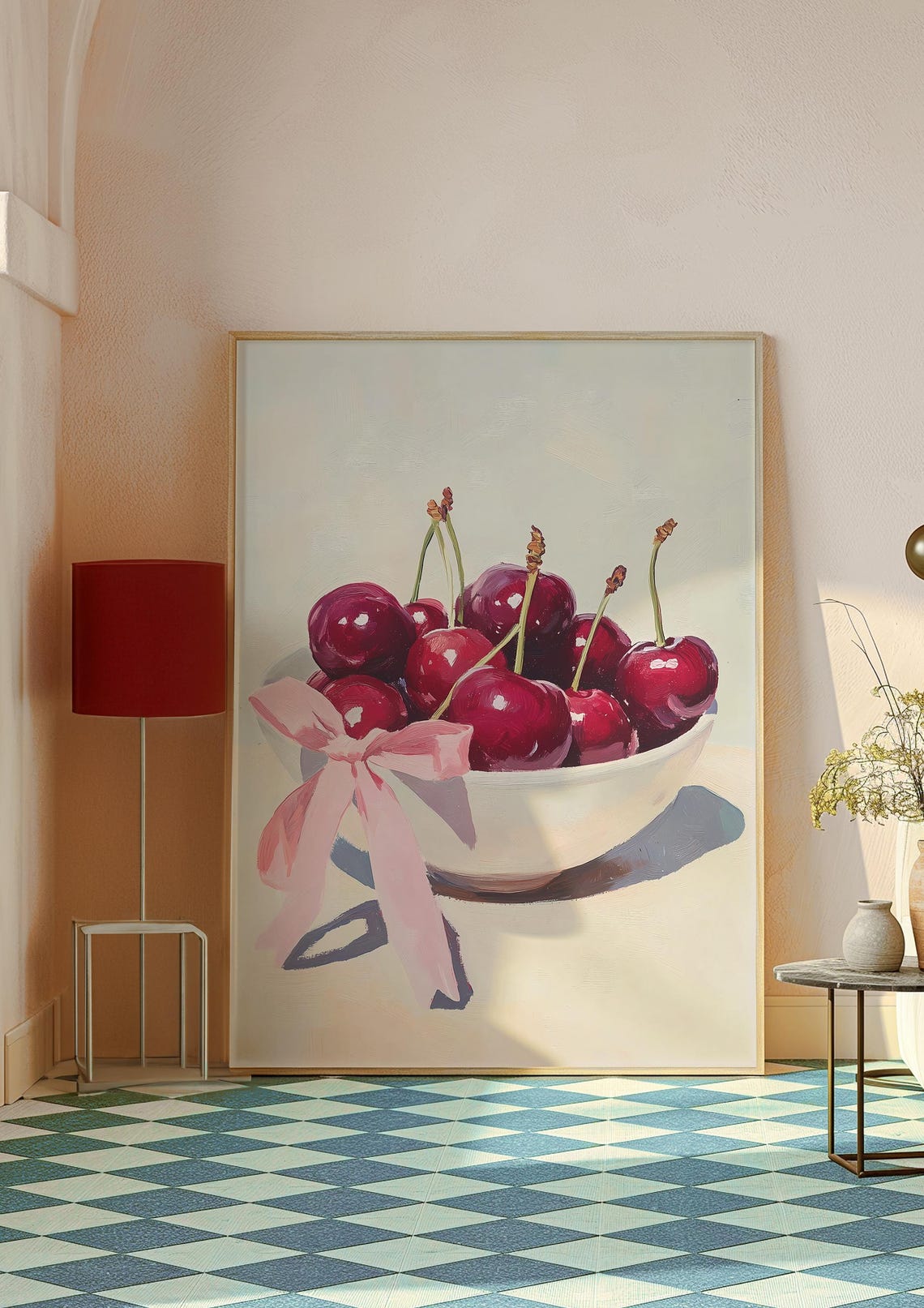 Cherry Bowl with Pink Bow Coquette Style Vintage Kitchen Decor Poster - Image 3