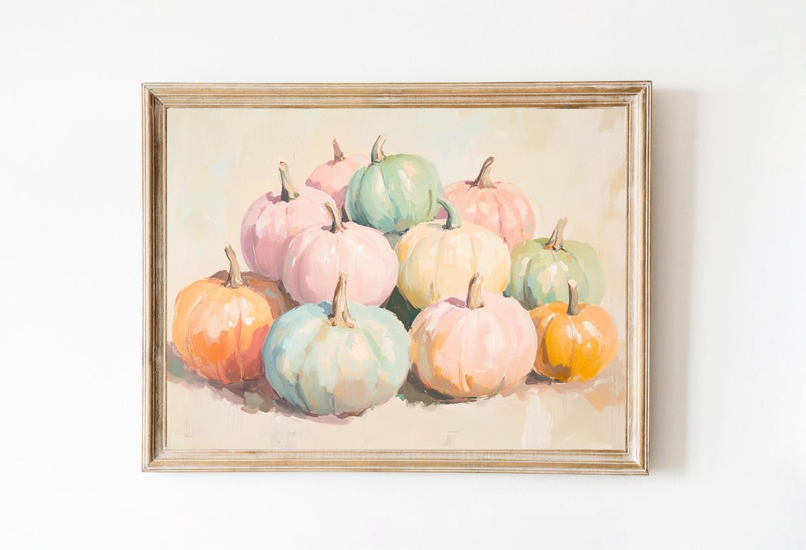 Pastel Pumpkins Still Life Autumn Harvest Cozy Kitchen Poster