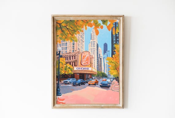 Retro Chicago Vintage Travel Poster, Dorm Decor