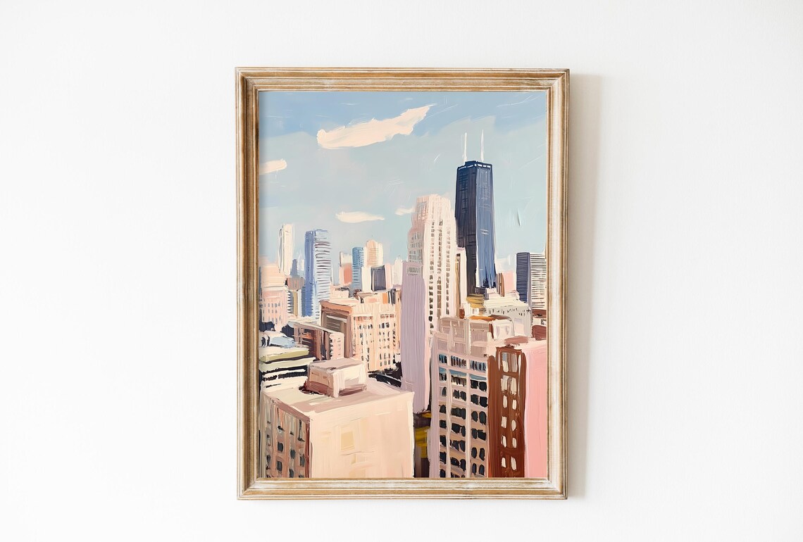 Chicago Vintage Travel Poster, Oil-Painting Style