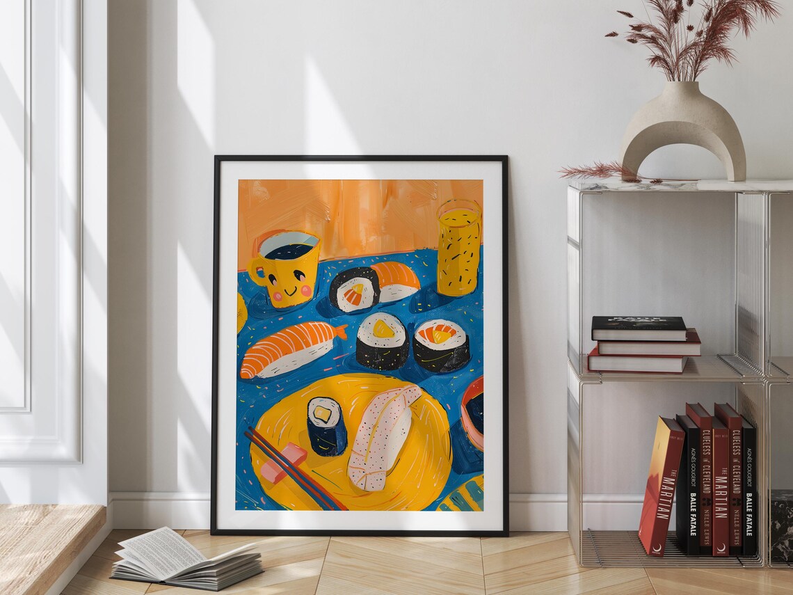 Cute Pink Sushi and Shrimps Japanese Art Print - Image 4