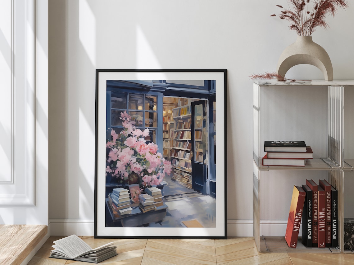 Retro Blue Library Poster, New York 1950s Aesthetic - Image 3