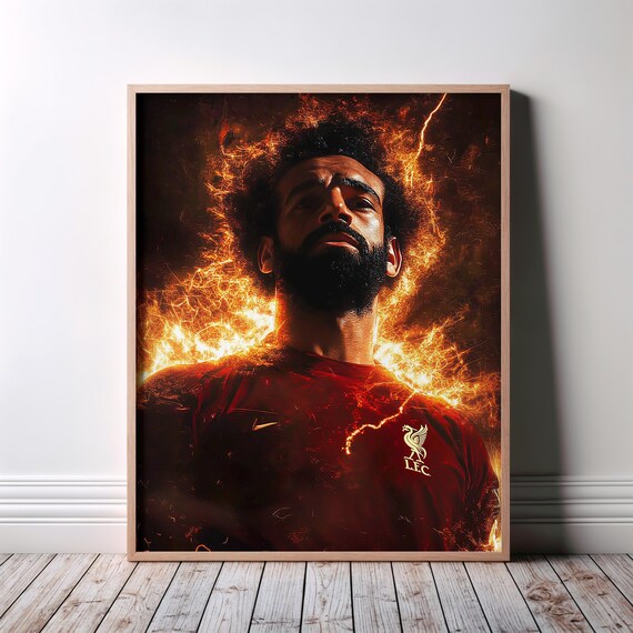 Mohamed Salah Fiery Portrait Liverpool Red Jersey Soccer Art Poster