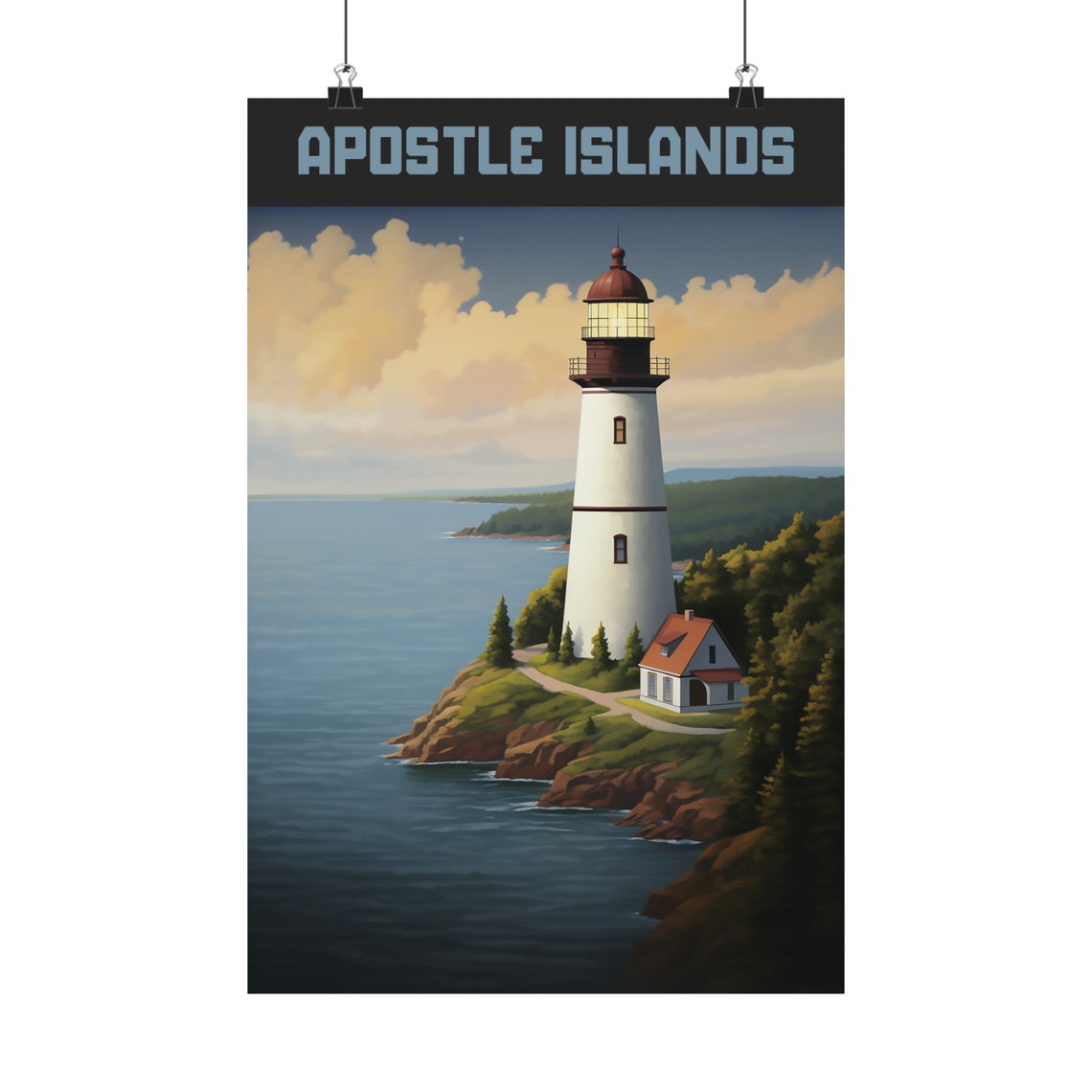 Apostle Islands Vintage Lighthouse Travel Sunset Coast Poster
