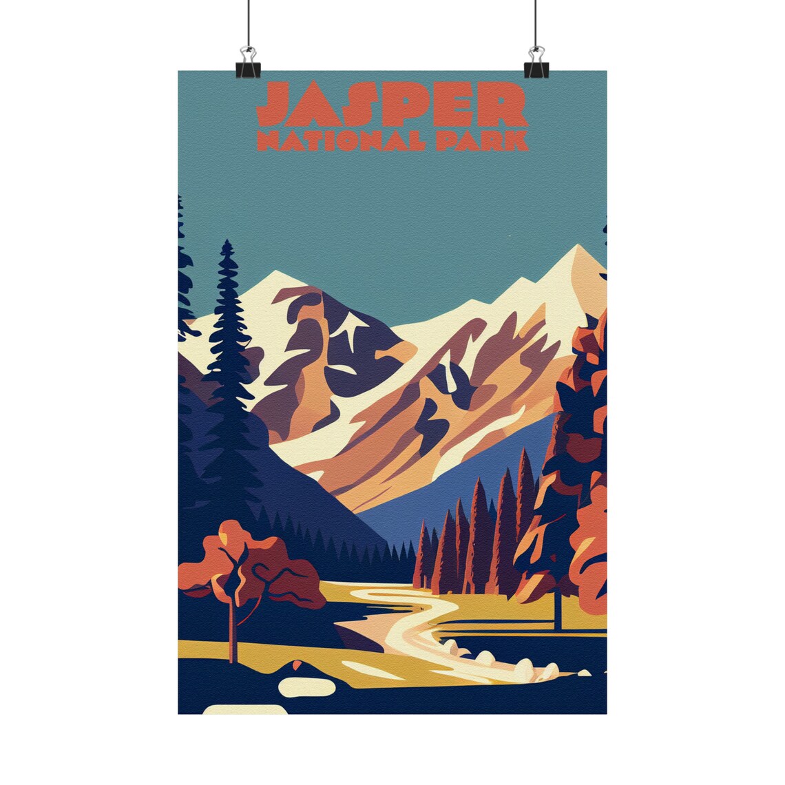 Jasper National Park Bold Retro Mountains Warm Vintage Travel Poster