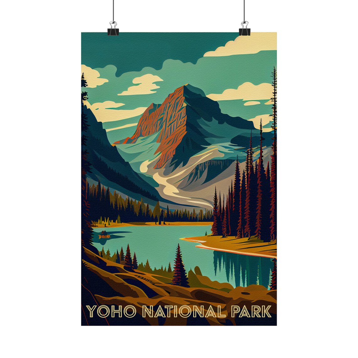 Yoho National Park Turquoise Lake Mountain Vintage Travel Poster