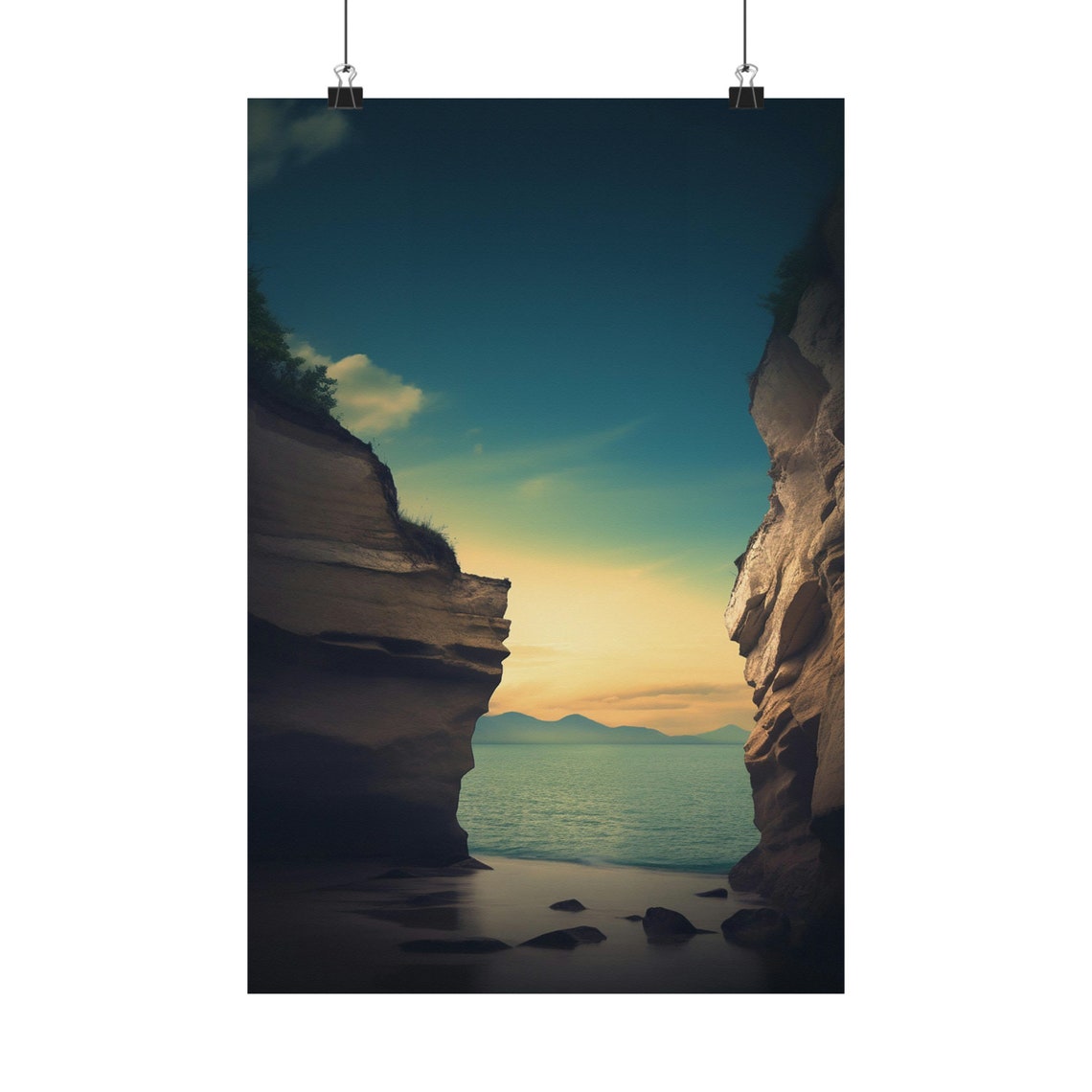Sea Cliff Sunset Gap Ocean View Dramatic Golden Coast Art Poster