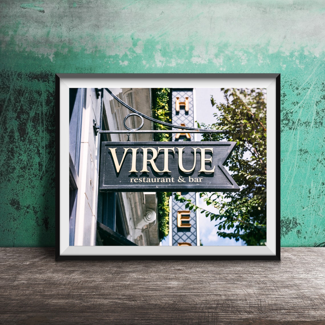 Virtue Restaurant and Bar Hanging Blade Sign Chicago Dining Poster