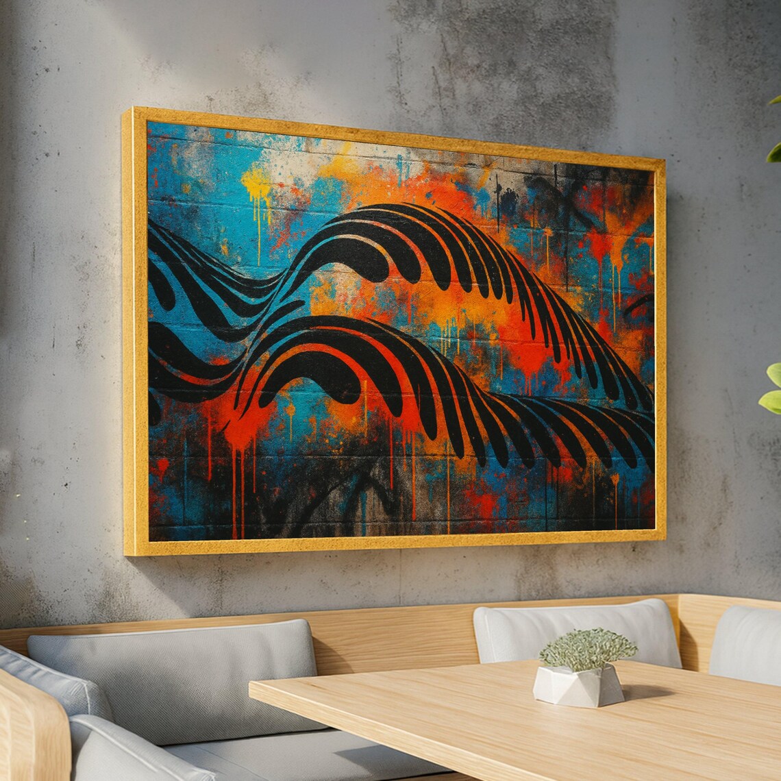 Abstract Graffiti Wave Black Stripes Urban Street Splash Art Poster