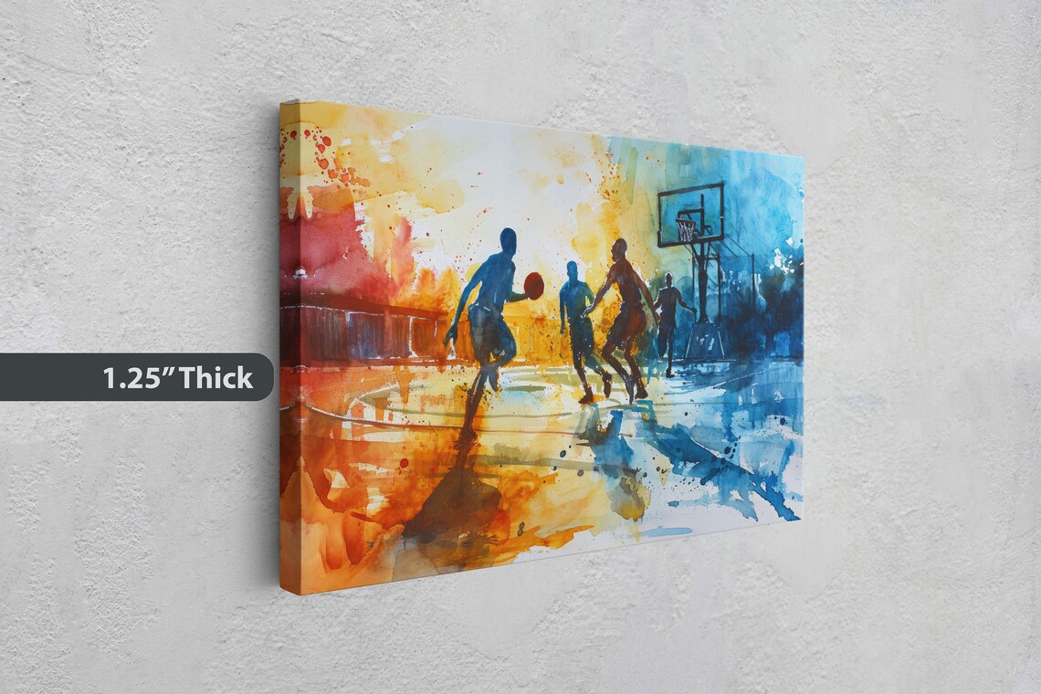 Street Basketball Players Sunset Watercolor Urban Court Sports Poster - Image 3
