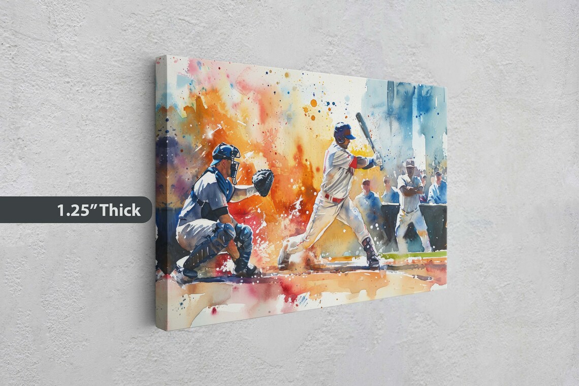 Baseball Batter Swing Watercolor Game Action Colorful Sports Art Print - Image 3