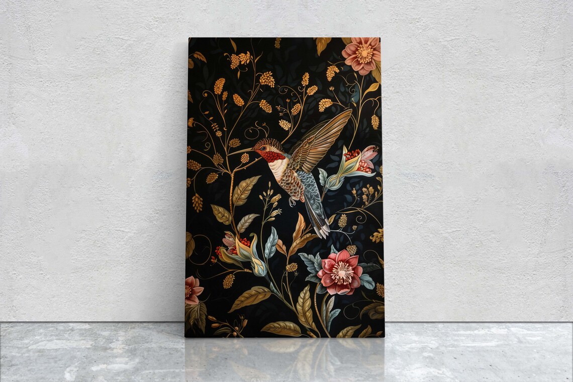 Hummingbird William Morris-Inspired Floral Art Print
