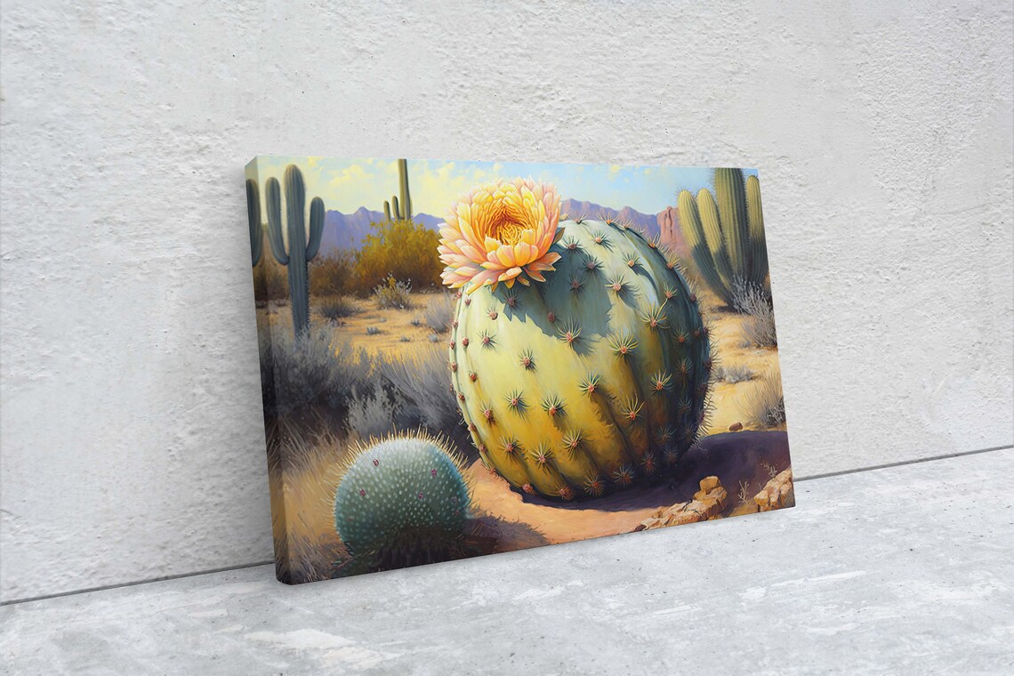 Blooming Barrel Cactus Desert Landscape Saguaro Southwest Art Poster - Image 2